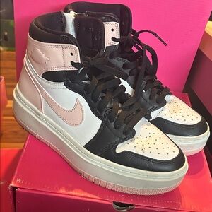 Nike Jordan Women's High-Top Sneakers in Pink, Black & White